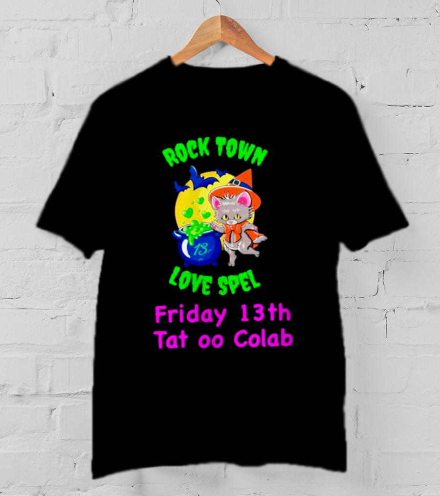 Rock Town Love Spell Friday 13th Tattoo Collab Cat Pumpkin Moon T-Shirt