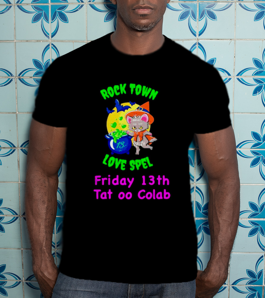 Rock Town Love Spell Friday 13th Tattoo Collab Cat Pumpkin Moon T-Shirt