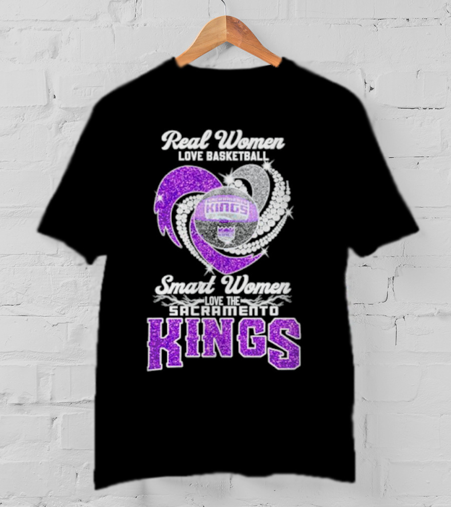 Real Women Love Basketball Smart Women Love The Sacramento Kings Kings Logo Basketball T-Shirt