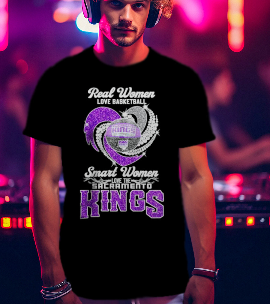 Real Women Love Basketball Smart Women Love The Sacramento Kings Kings Logo Basketball T-Shirt