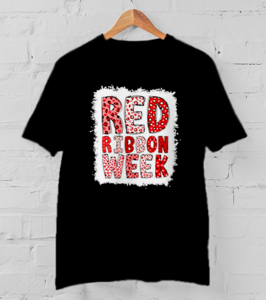 Red Ribbon Week Leopard We Wear Red For Awareness Spotted T-Shirt