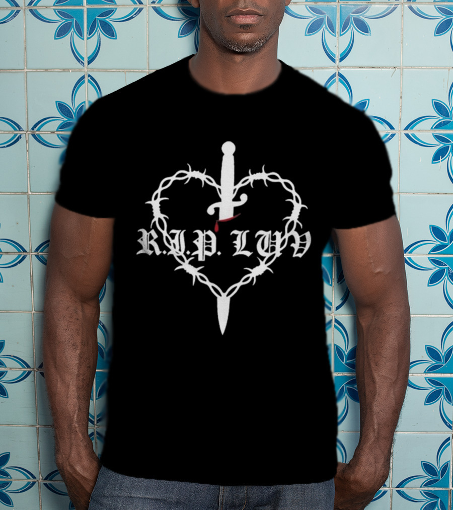 RIP LUV Barbed Heart With Sword And Blood Drop T-Shirt