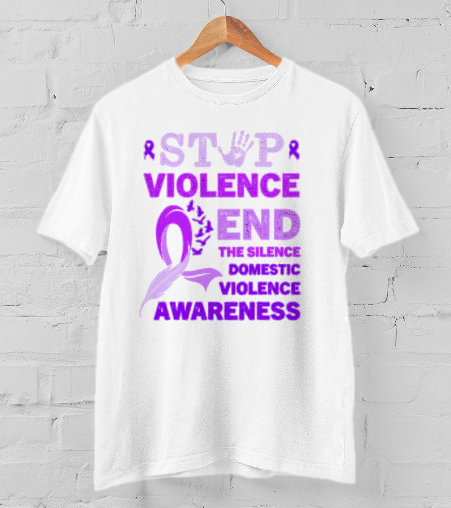 Stop Violence End The Silence Domestic Violence Awareness Purple T-Shirt