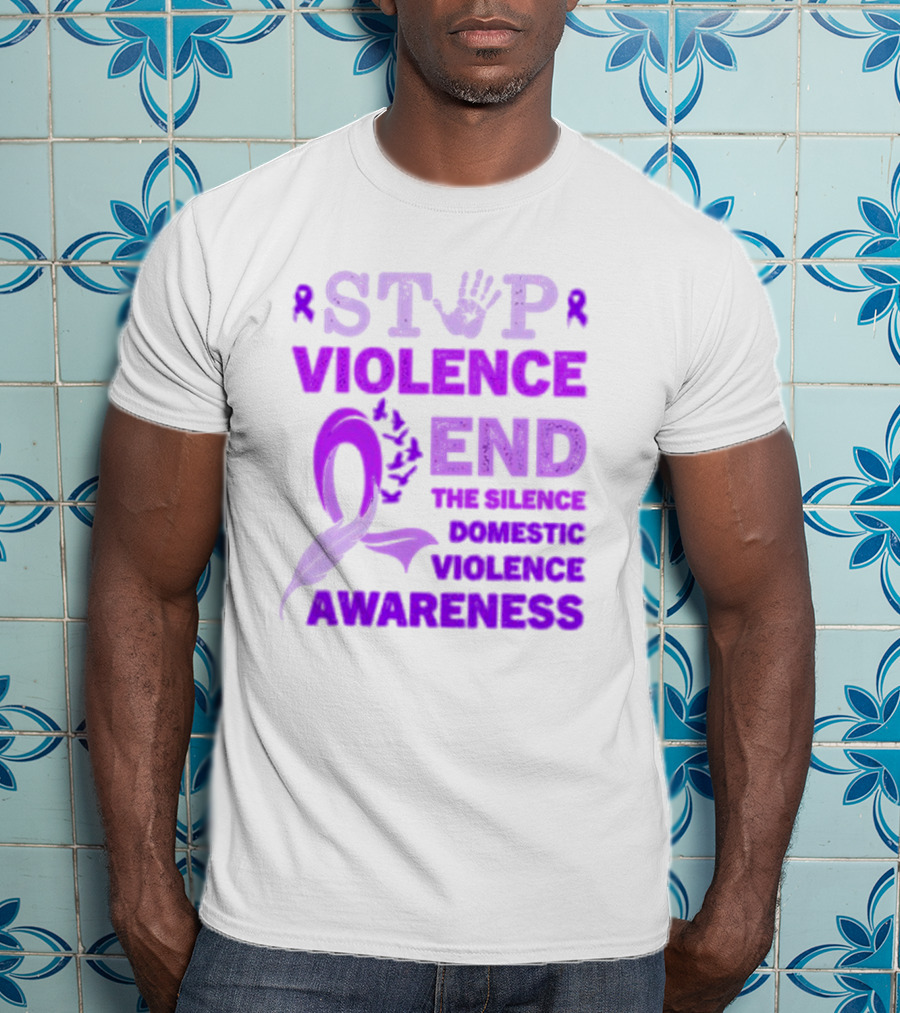 Stop Violence End The Silence Domestic Violence Awareness Purple T-Shirt
