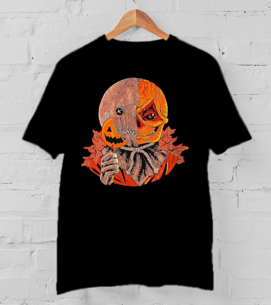 Horrors Of Halloween Trick R Treat Pumpkin Skull Mask T-Shirt
