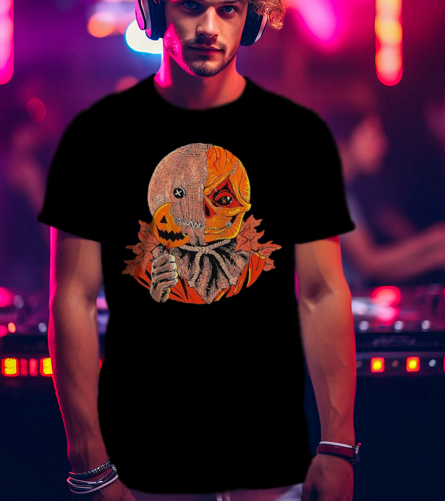 Horrors Of Halloween Trick R Treat Pumpkin Skull Mask T-Shirt