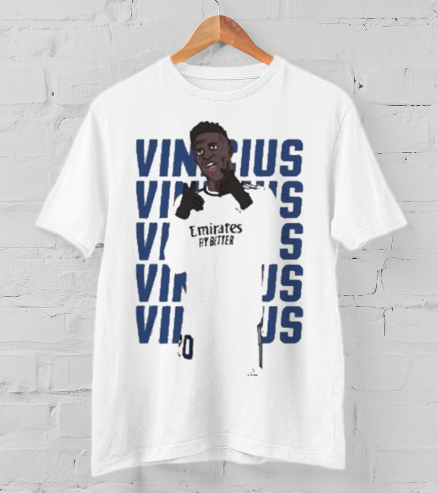 Vinicius Junior Portrait With Textured Blue Repeated Name T-Shirt