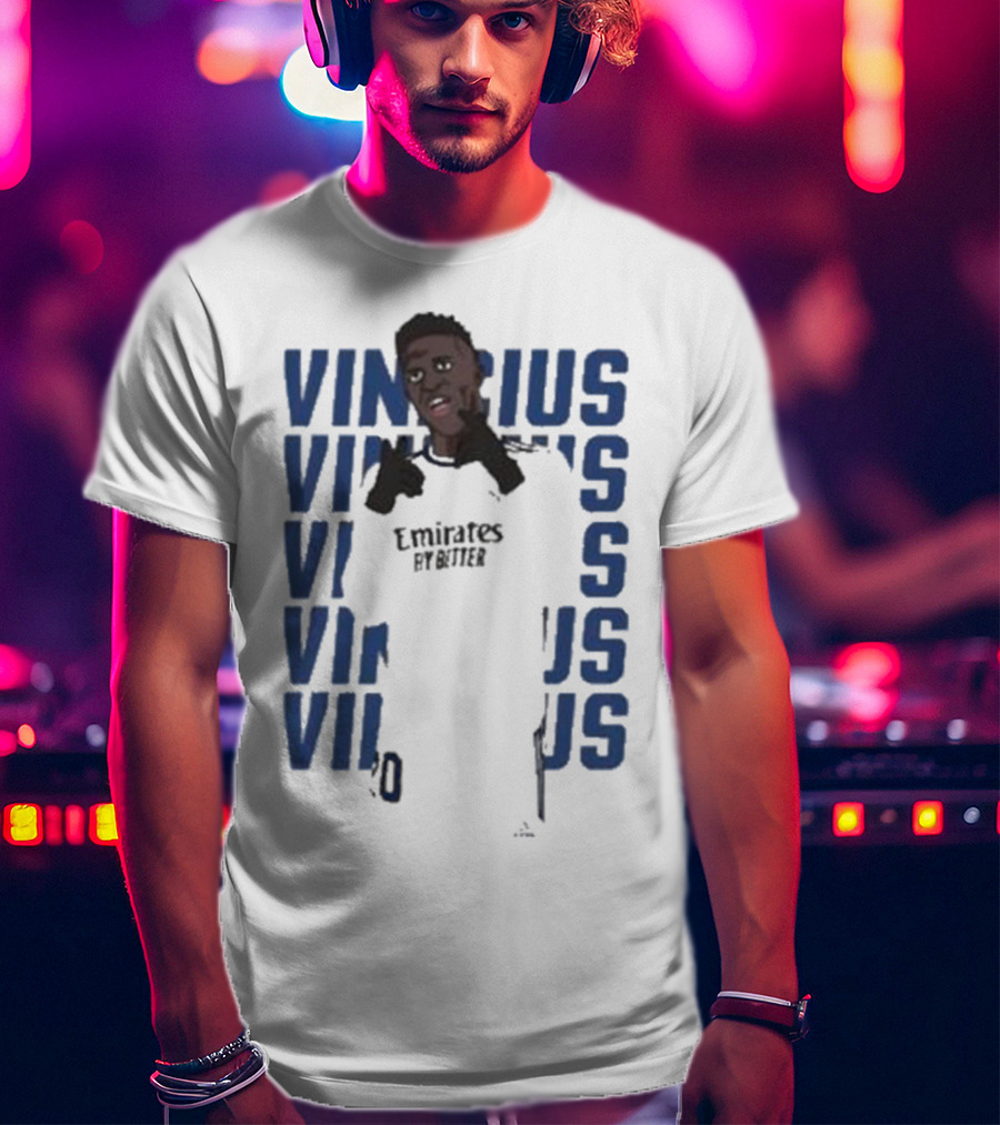 Vinicius Junior Portrait With Textured Blue Repeated Name T-Shirt