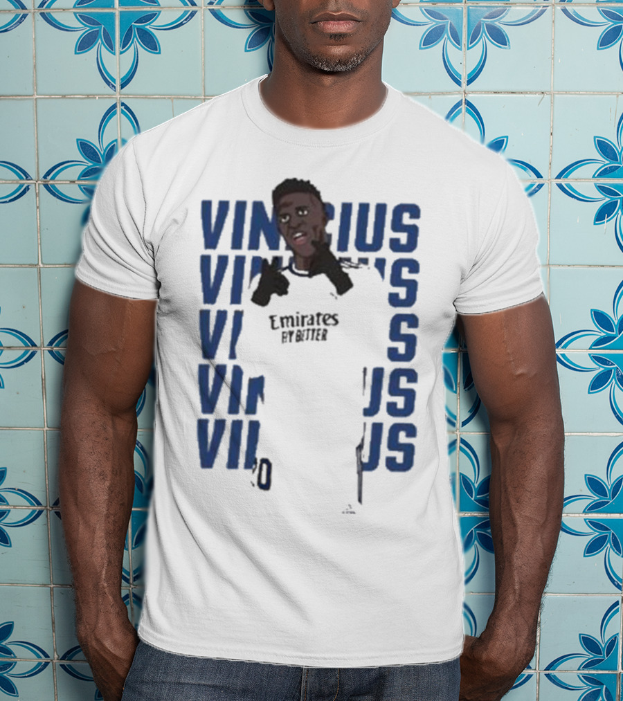 Vinicius Junior Portrait With Textured Blue Repeated Name T-Shirt