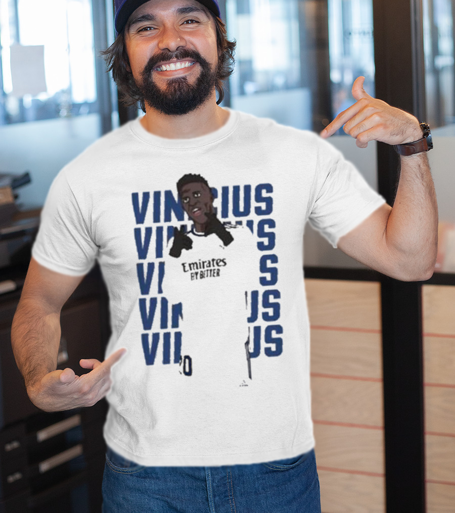 Vinicius Junior Portrait With Textured Blue Repeated Name T-Shirt