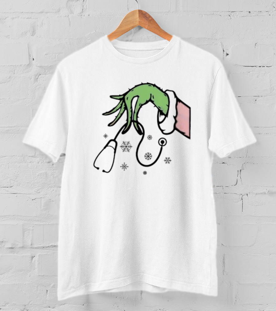 Christmas Nurse Grinch With Stethoscope And Snowflakes T-Shirt