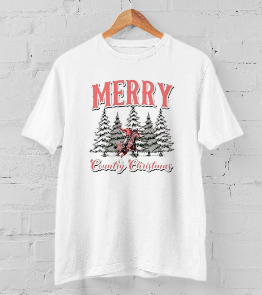 Merry Cowboy Country Christmas With Trees T-Shirt