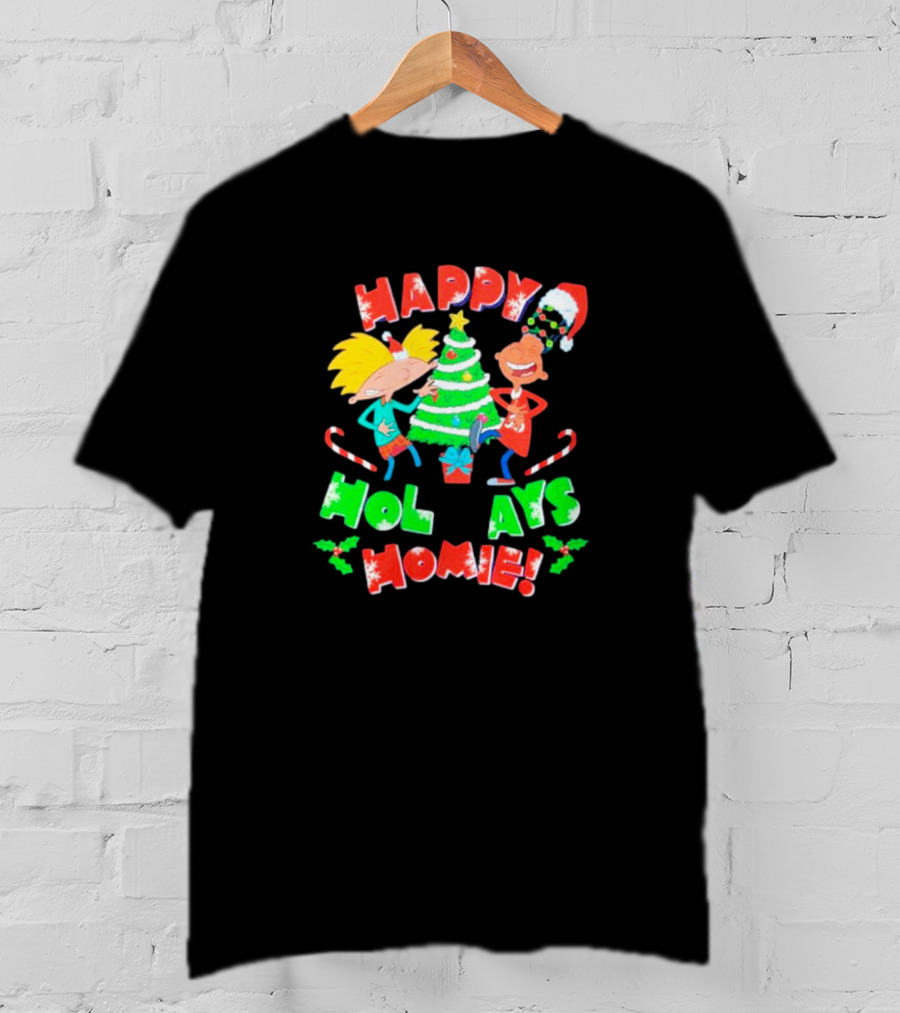 Happy Holidays Homie Cartoon Christmas Tree Festive T-Shirt