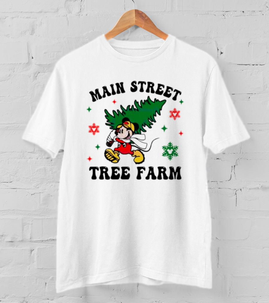 Mickey Main Street Tree Farm Vintage Christmas Snowflakes T-Shirt