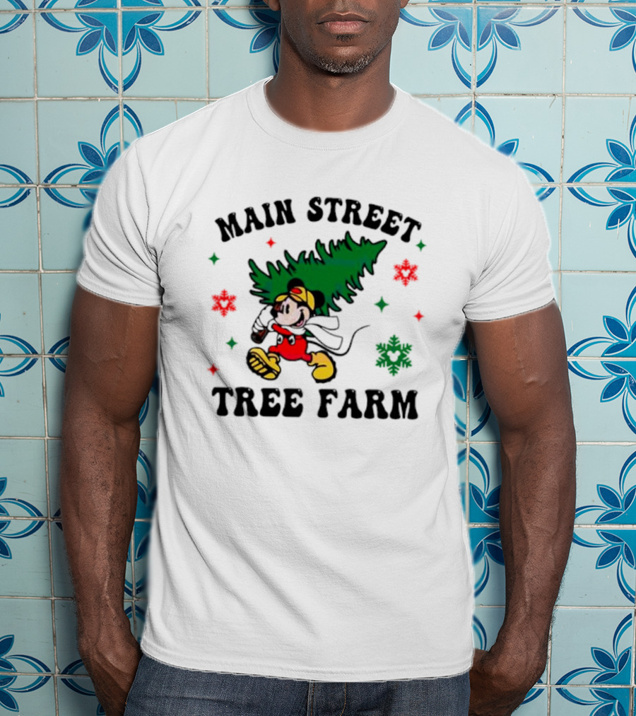 Mickey Main Street Tree Farm Vintage Christmas Snowflakes T-Shirt