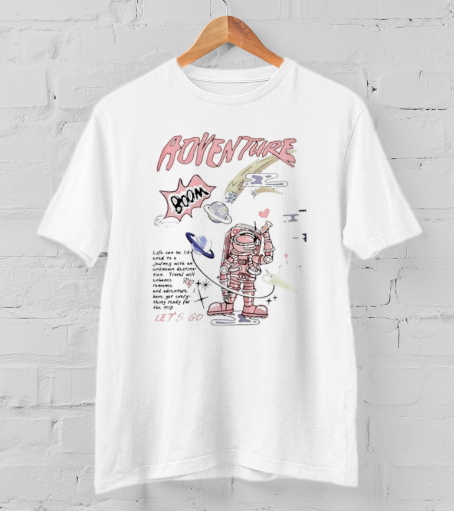 AOVENTURE Boom Let's Go Space Adventure With Astronaut And Cosmic Elements T-Shirt