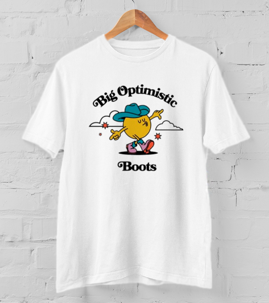 Big Optimistic Boots Cheerful Character With Blue Hat And Pink Shoes T-Shirt