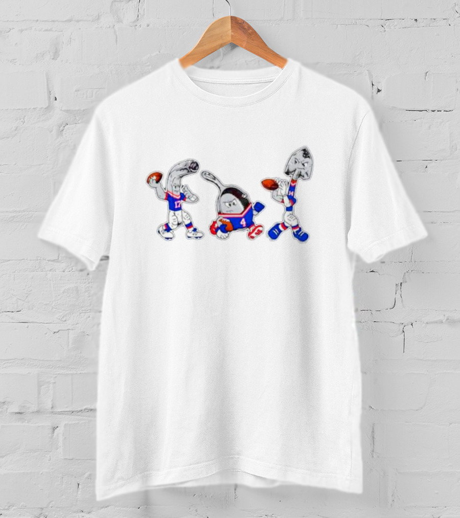 Buffalo Bills Utensil Football Characters With Player Numbers 17, 4, 14 T-Shirt