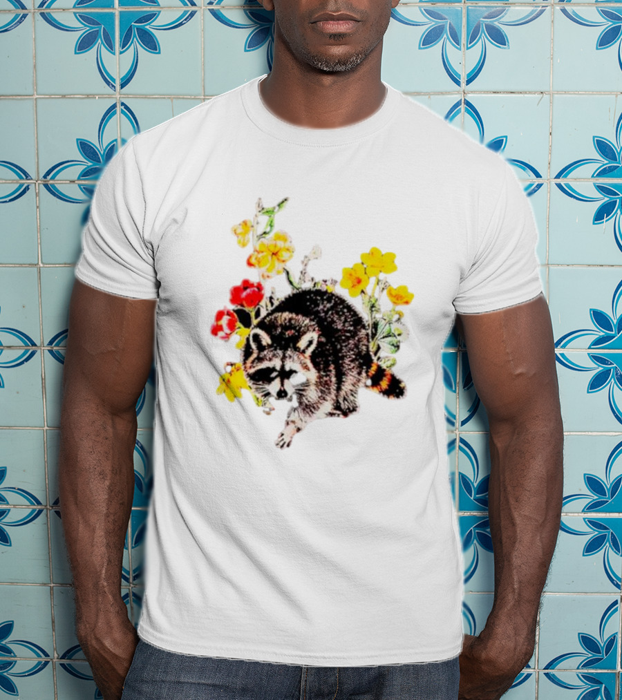 Raccoon With Vibrant Floral Arrangement T-Shirt