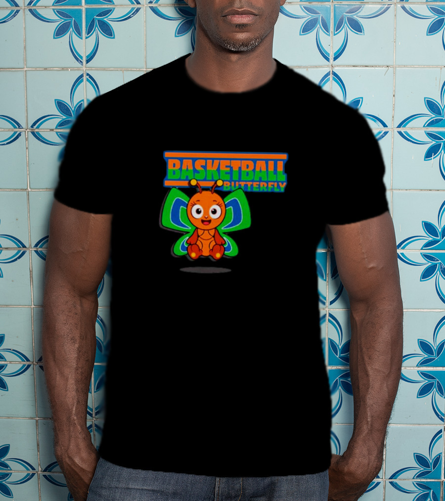 Basketball Butterfly Adorable Cartoon Character With Neon Colors T-Shirt