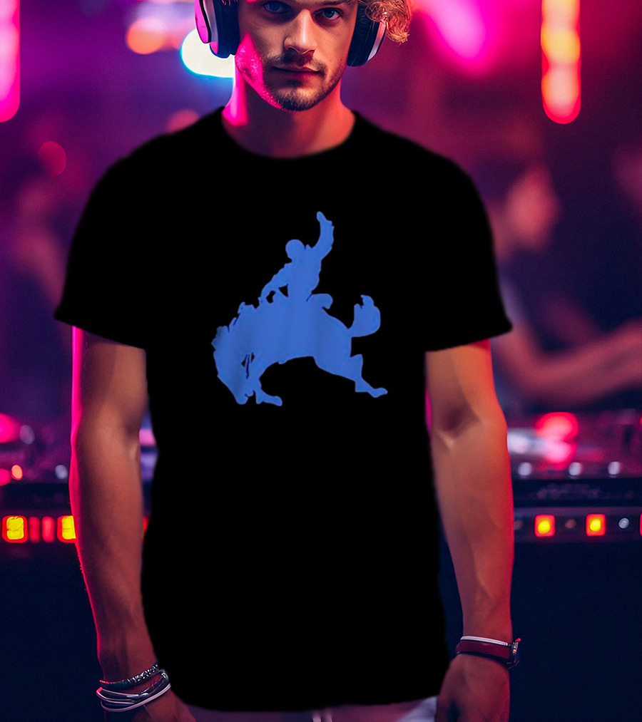 Bucking Bronco Silhouette Blue T-Shirt