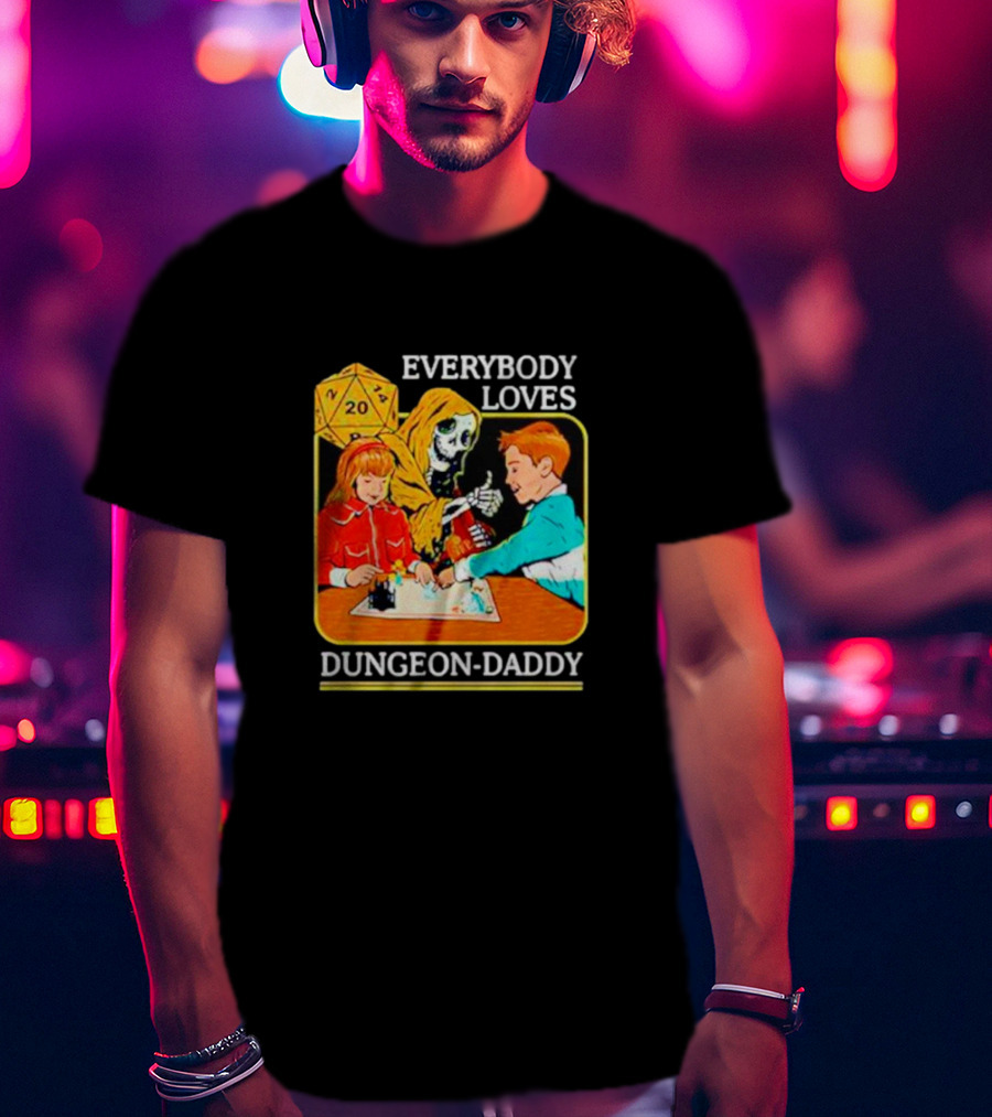Everybody Loves Dungeon-Daddy Vintage RPG Dice Skeleton Adventure T-Shirt