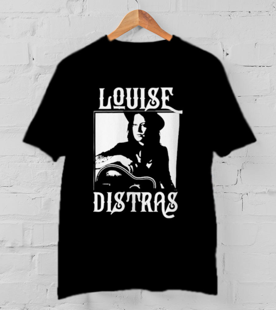 Louise Distras With Acoustic Guitar Black And White Rugged Typography T-Shirt