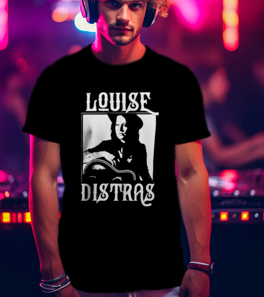 Louise Distras With Acoustic Guitar Black And White Rugged Typography T-Shirt