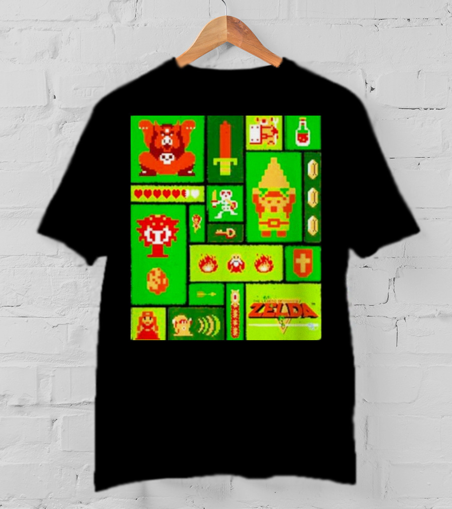 Legend Of Zelda Pixel Art Collage Retro Gaming Icons T-Shirt