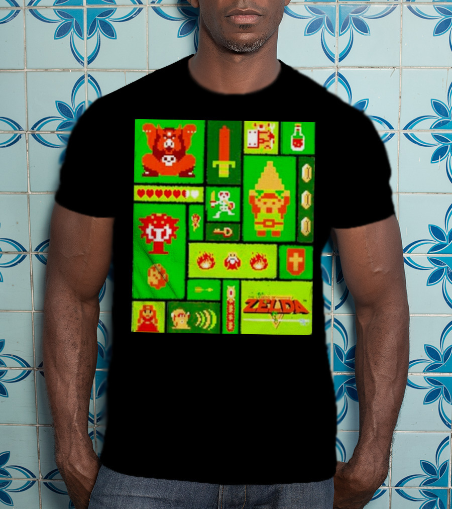 Legend Of Zelda Pixel Art Collage Retro Gaming Icons T-Shirt