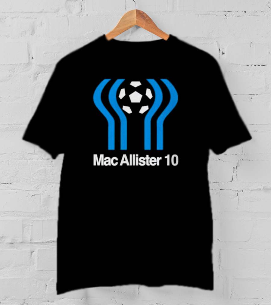 Mac Allister 10 Retro Soccer Ball Blue Stripes T-Shirt