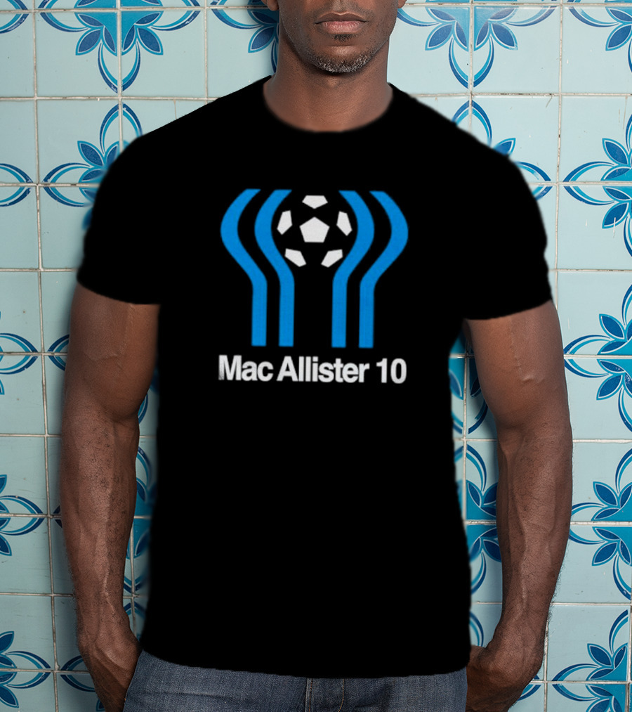 Mac Allister 10 Retro Soccer Ball Blue Stripes T-Shirt