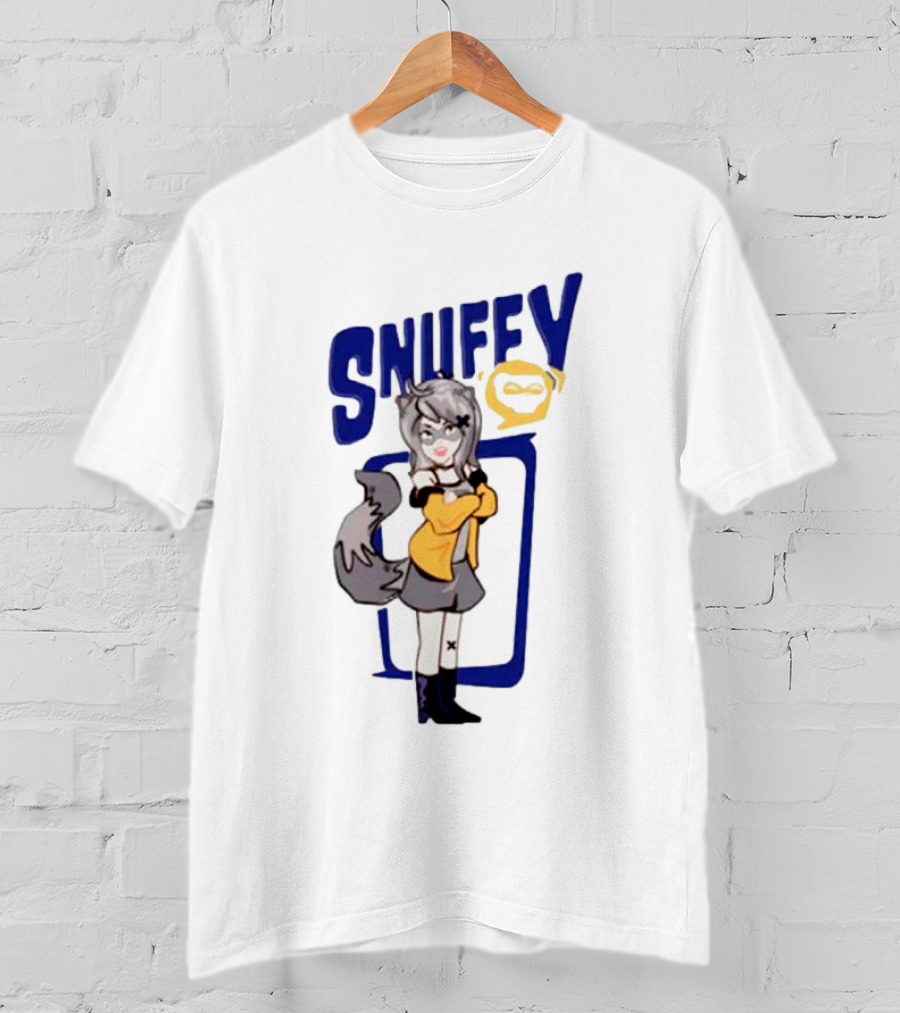 Snuffy Raccoon Character In Orange And Grey Outfit With Tail And Ears T-Shirt