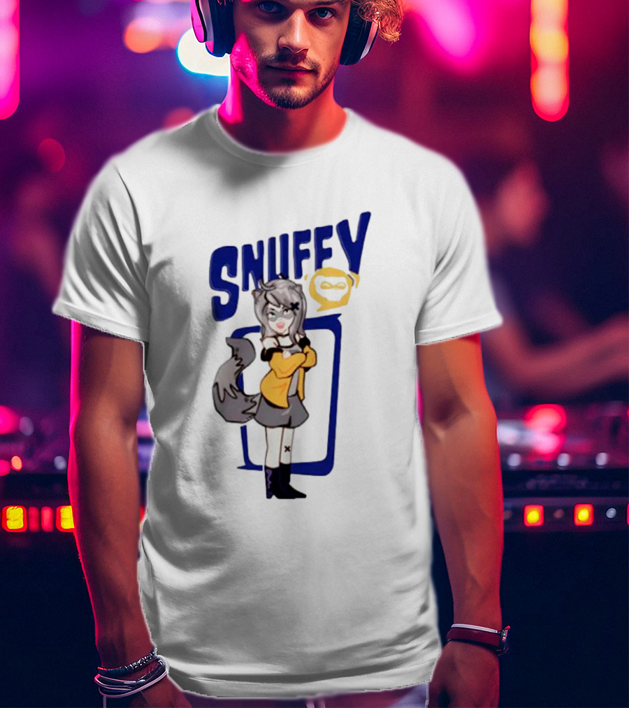 Snuffy Raccoon Character In Orange And Grey Outfit With Tail And Ears T-Shirt