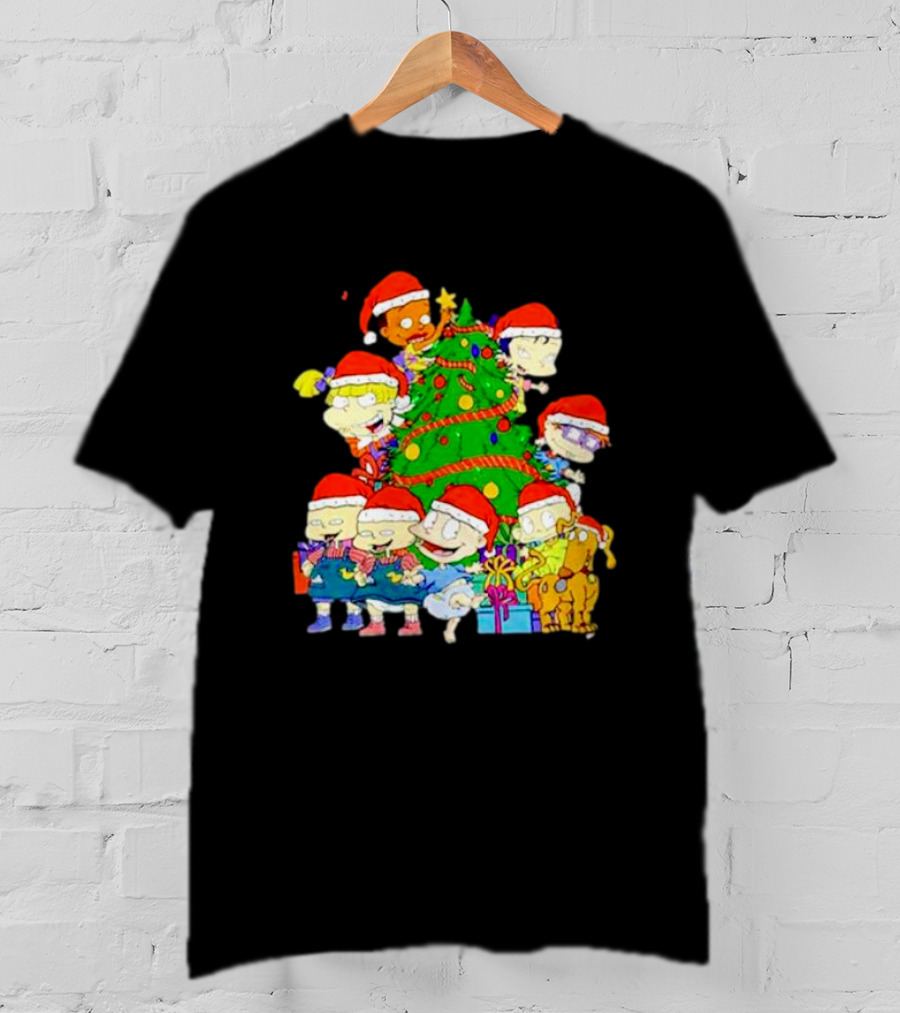 Rugrats Characters In Santa Hats Around Christmas Tree Movie Scene T-Shirt