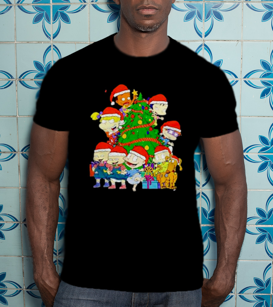 Rugrats Characters In Santa Hats Around Christmas Tree Movie Scene T-Shirt