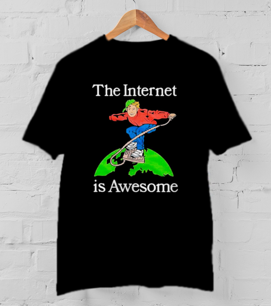 The Internet Is Awesome Skateboarding On Keyboard Over Earth T-Shirt