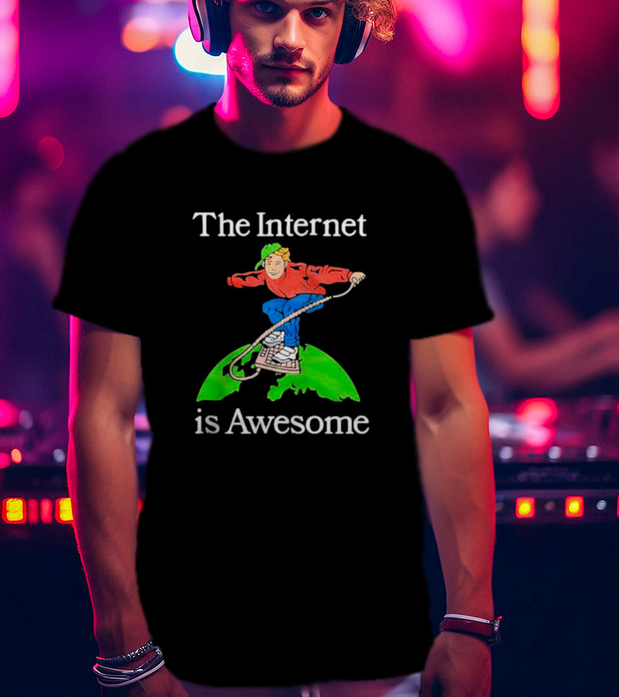 The Internet Is Awesome Skateboarding On Keyboard Over Earth T-Shirt