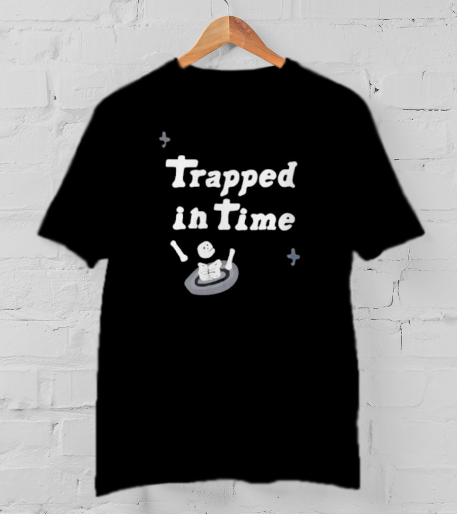 Trapped In Time Skeleton Reading A Book In A Boat With Sparks T-Shirt