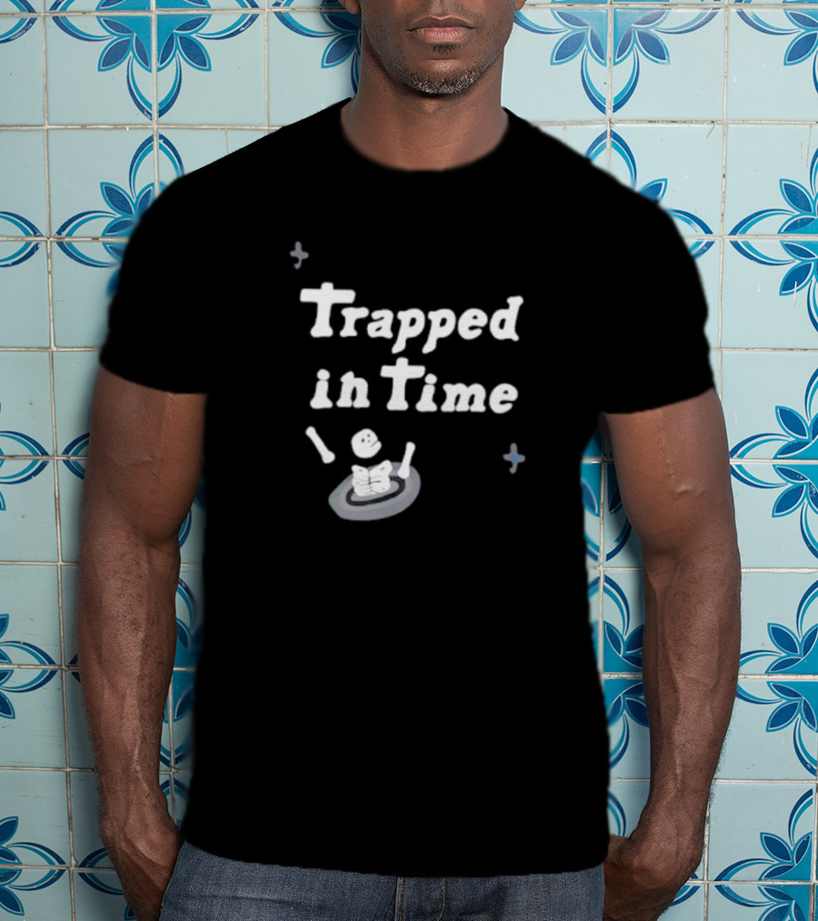 Trapped In Time Skeleton Reading A Book In A Boat With Sparks T-Shirt
