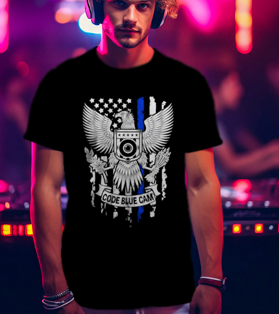 Code Blue Cam Eagle With USA Flag Elements And Thin Blue Line T-Shirt
