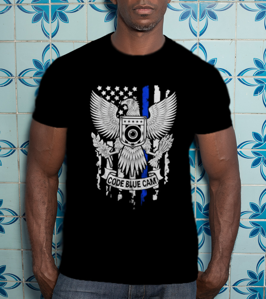 Code Blue Cam Eagle With USA Flag Elements And Thin Blue Line T-Shirt