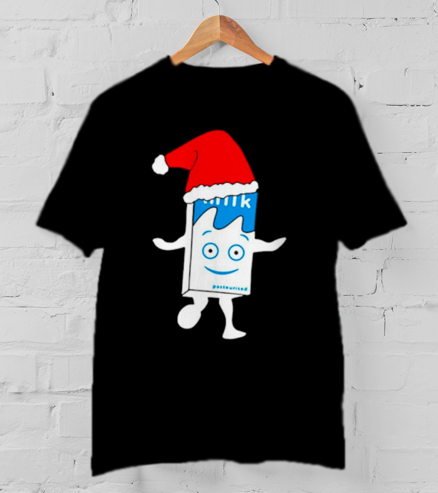 Sana Pasteurized Milk Carton With Christmas Santa Hat T-Shirt