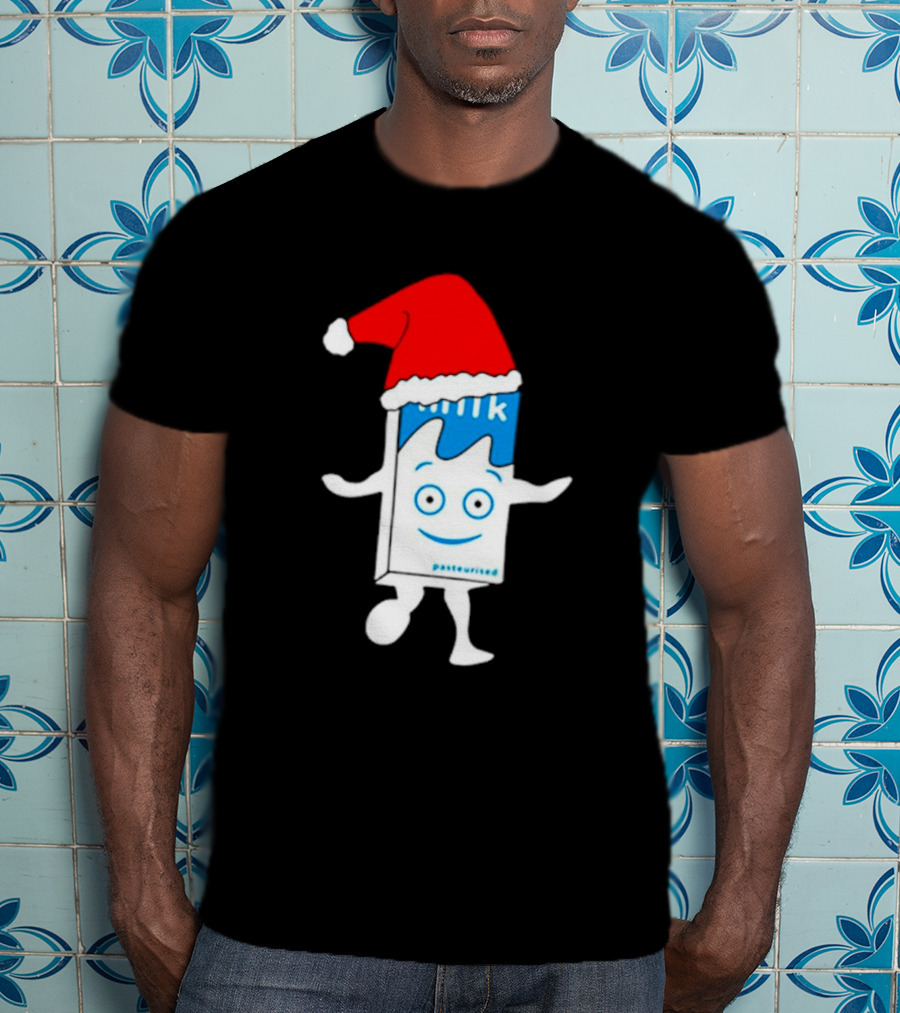 Sana Pasteurized Milk Carton With Christmas Santa Hat T-Shirt