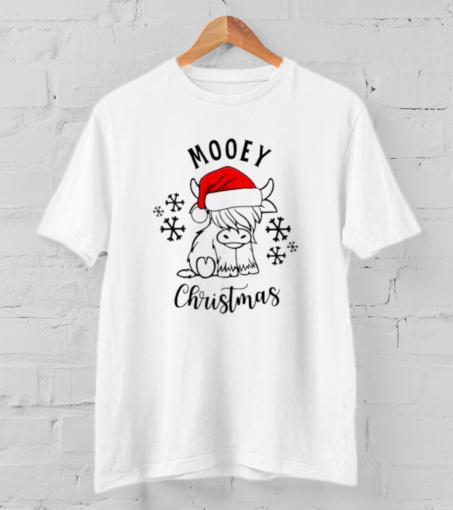 Mooey Christmas Santa Hat Snowflakes T-Shirt