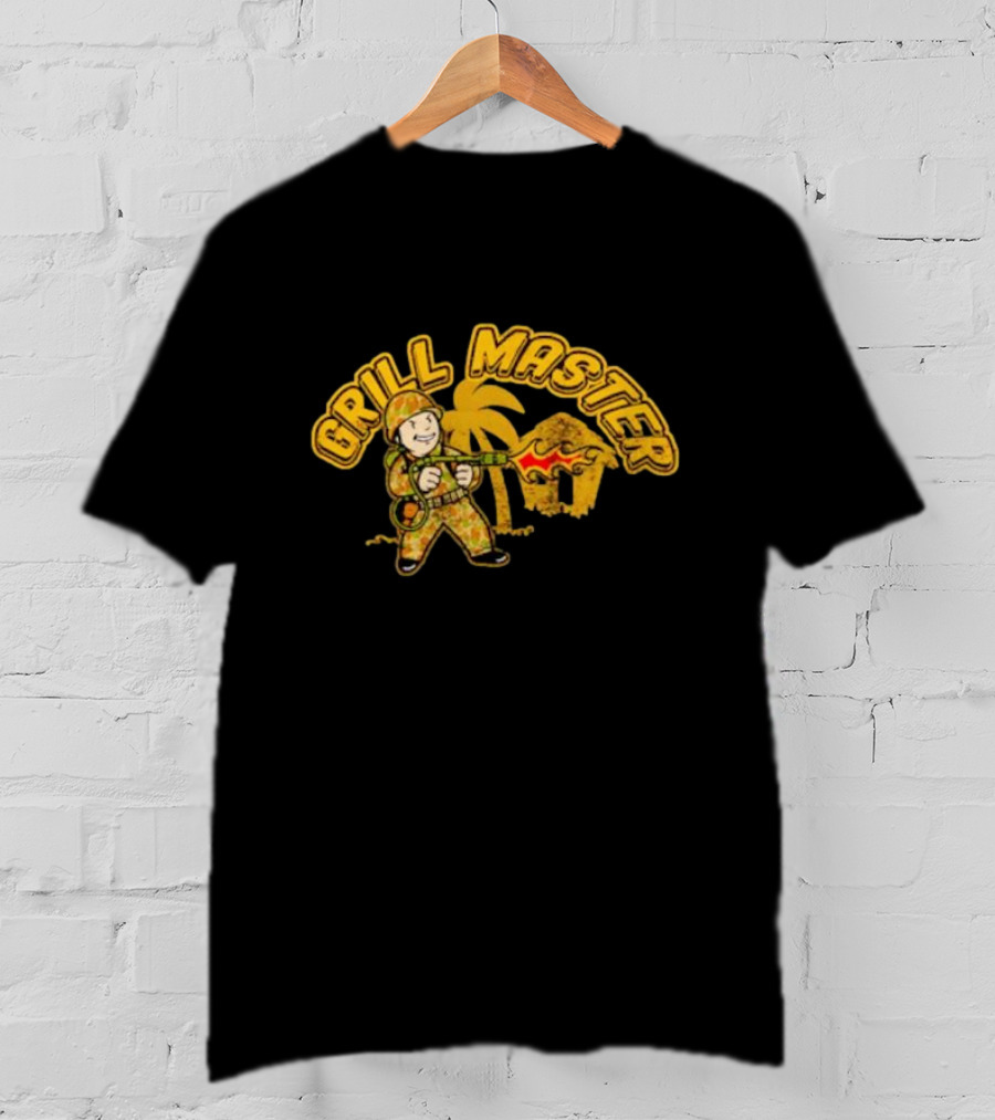 Grill Master BBQ Soldier Tropical Flame Hut T-Shirt