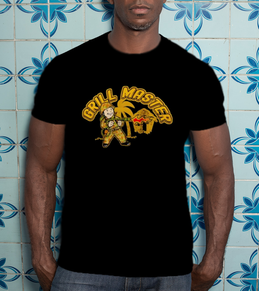 Grill Master BBQ Soldier Tropical Flame Hut T-Shirt