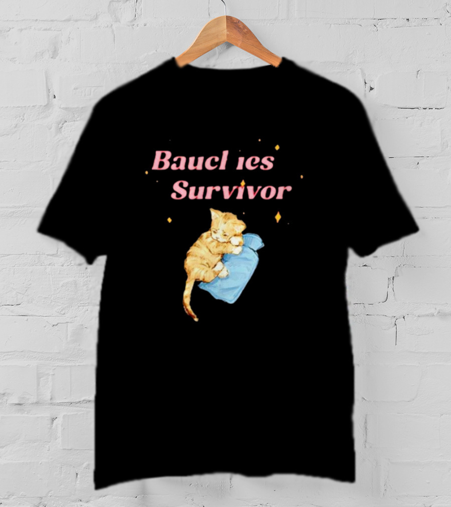 Bauchies Survivor Cat Kitten Holding Blue Blanket T-Shirt