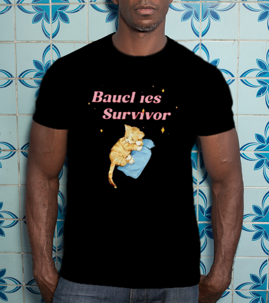 Bauchies Survivor Cat Kitten Holding Blue Blanket T-Shirt
