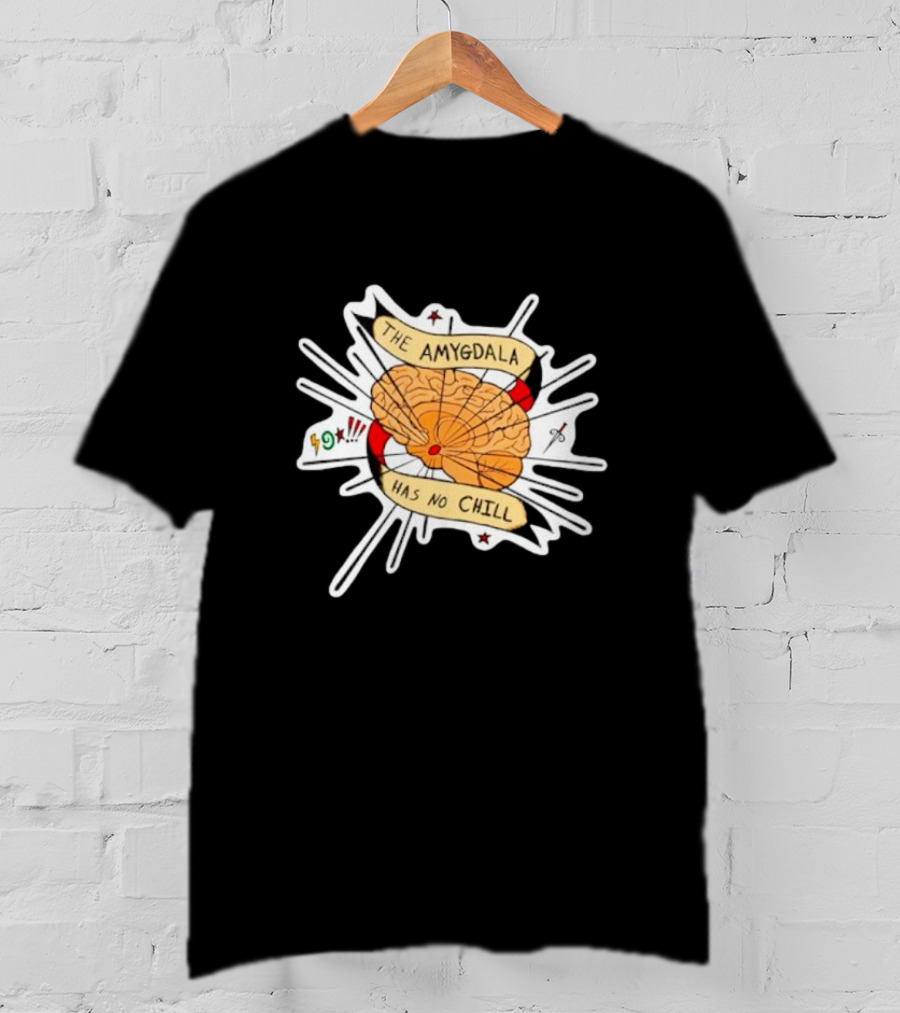 The Amygdala Has No Chill Cartoon Brain With Comic Symbols T-Shirt